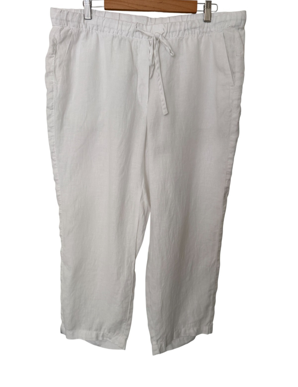 Pure Jill J.Jill White 100% Linen Elastic Drawstring Wide Leg Crop Pants Size XL